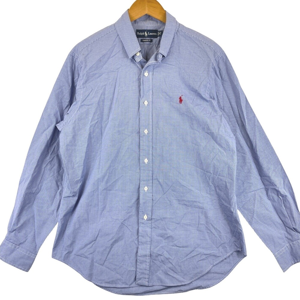 Ralph Lauren Classic Fit Button Down Shirt Mens 16 34/35 Blue Gingham Check